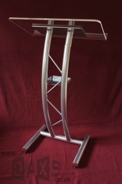 standard in power coated silver, with welded shelf and detachable acrylic top - front view